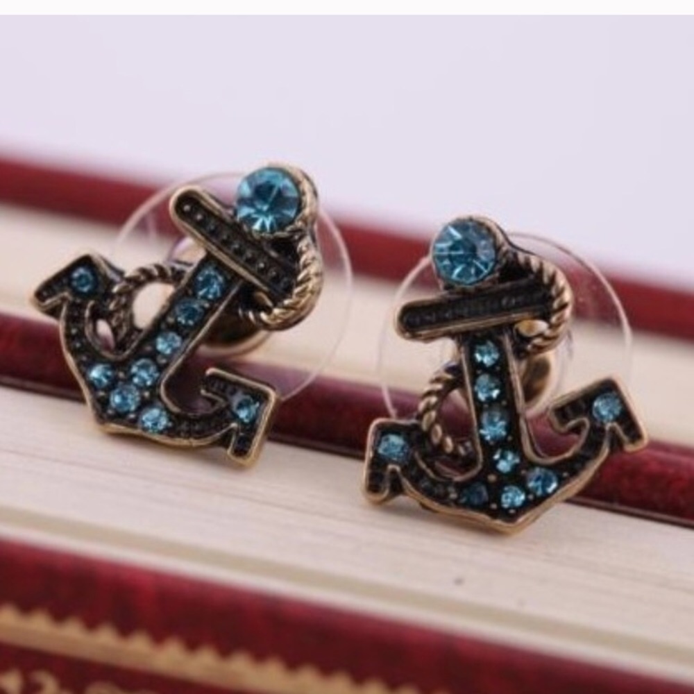 NEW Rhinestone Anchor Earrings